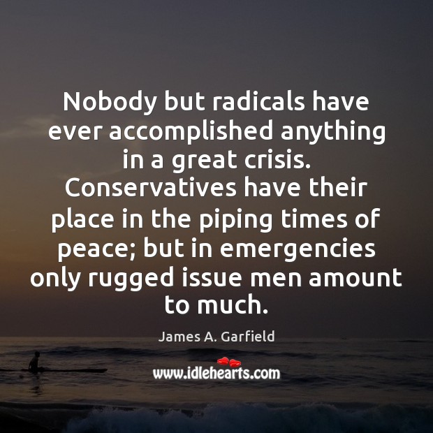Nobody but radicals have ever accomplished anything in a great crisis. Conservatives James A. Garfield Picture Quote