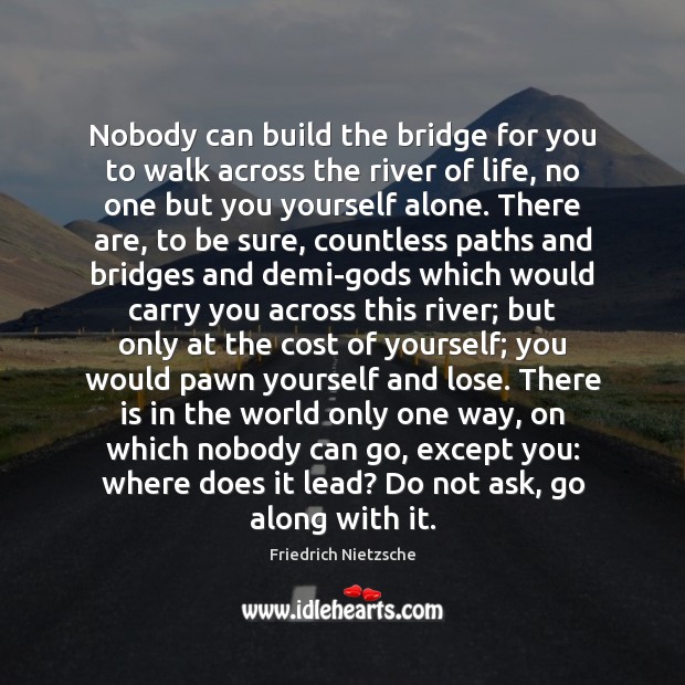 Nobody can build the bridge for you to walk across the river Friedrich Nietzsche Picture Quote