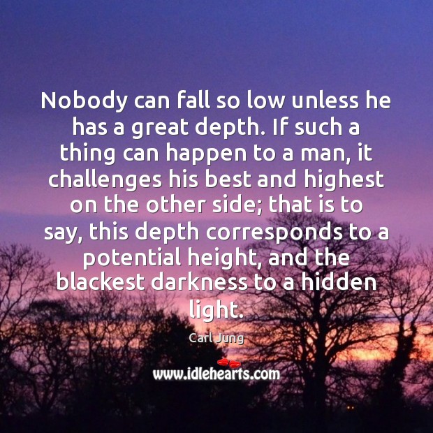 Nobody can fall so low unless he has a great depth. If Carl Jung Picture Quote