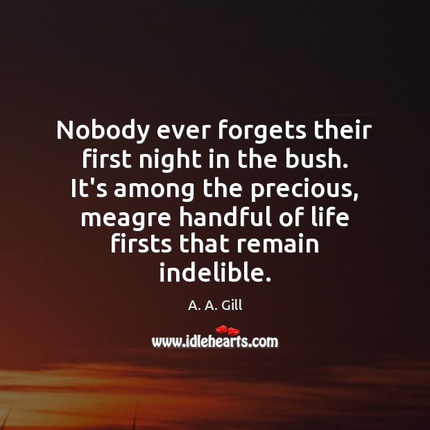 Nobody ever forgets their first night in the bush. It’s among the A. A. Gill Picture Quote