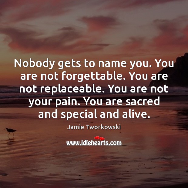 Nobody gets to name you. You are not forgettable. You are not Jamie Tworkowski Picture Quote