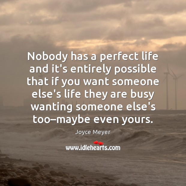 Nobody has a perfect life and it’s entirely possible that if you Joyce Meyer Picture Quote