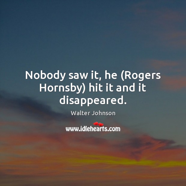 Nobody saw it, he (Rogers Hornsby) hit it and it disappeared. Walter Johnson Picture Quote