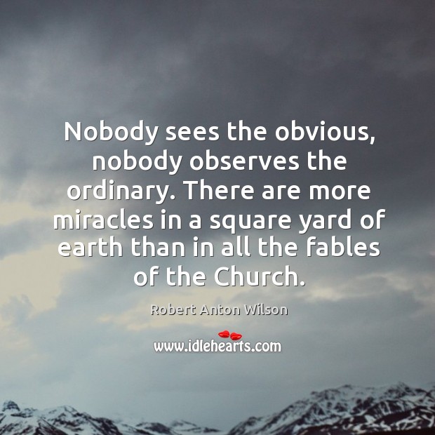 Nobody sees the obvious, nobody observes the ordinary. Robert Anton Wilson Picture Quote