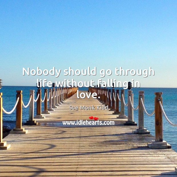 Nobody should go through life without falling in love. Sue Monk Kidd Picture Quote