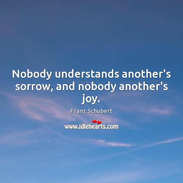 Nobody understands another’s sorrow, and nobody another’s joy. Franz Schubert Picture Quote