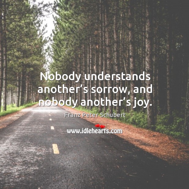 Nobody understands another’s sorrow, and nobody another’s joy. Franz Peter Schubert Picture Quote