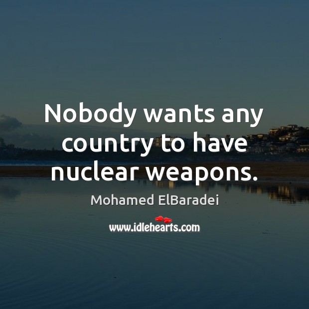 Nobody wants any country to have nuclear weapons. Mohamed ElBaradei Picture Quote