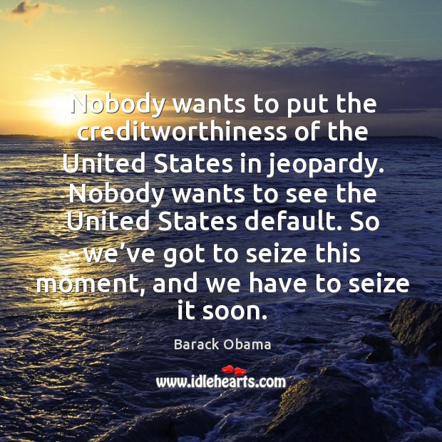 Nobody wants to put the creditworthiness of the united states in jeopardy. Barack Obama Picture Quote