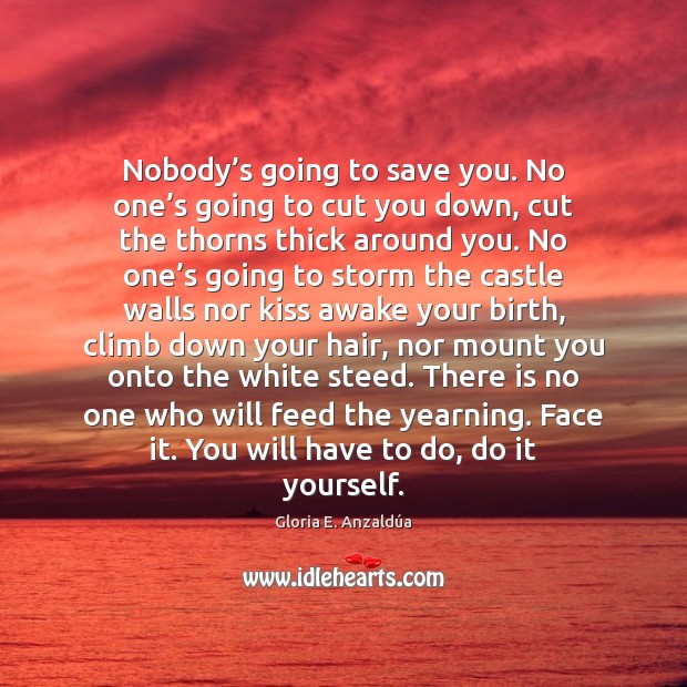 Nobody’s going to save you. No one’s going to cut Gloria E. Anzaldúa Picture Quote