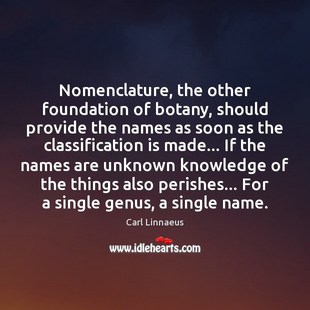 Nomenclature, the other foundation of botany, should provide the names as soon Carl Linnaeus Picture Quote