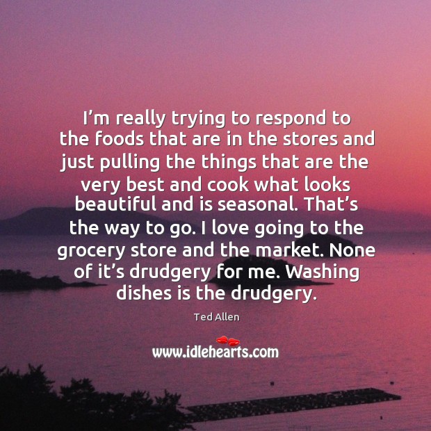 None of it’s drudgery for me. Washing dishes is the drudgery. Ted Allen Picture Quote