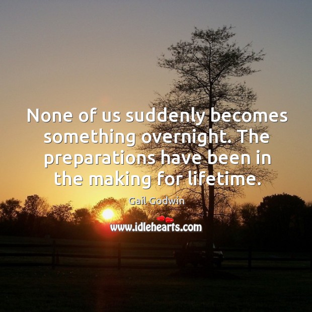 None of us suddenly becomes something overnight. The preparations have been in the making for lifetime. Image