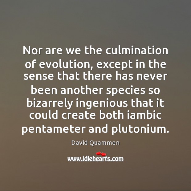 Nor are we the culmination of evolution, except in the sense that David Quammen Picture Quote