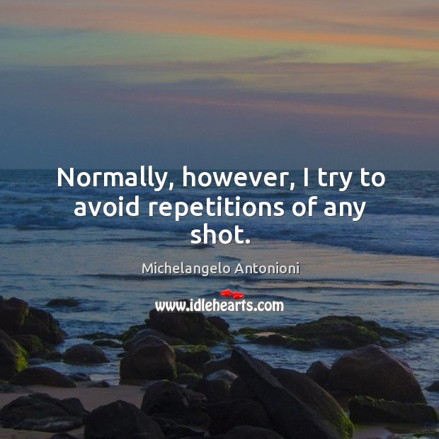 Normally, however, I try to avoid repetitions of any shot. Michelangelo Antonioni Picture Quote