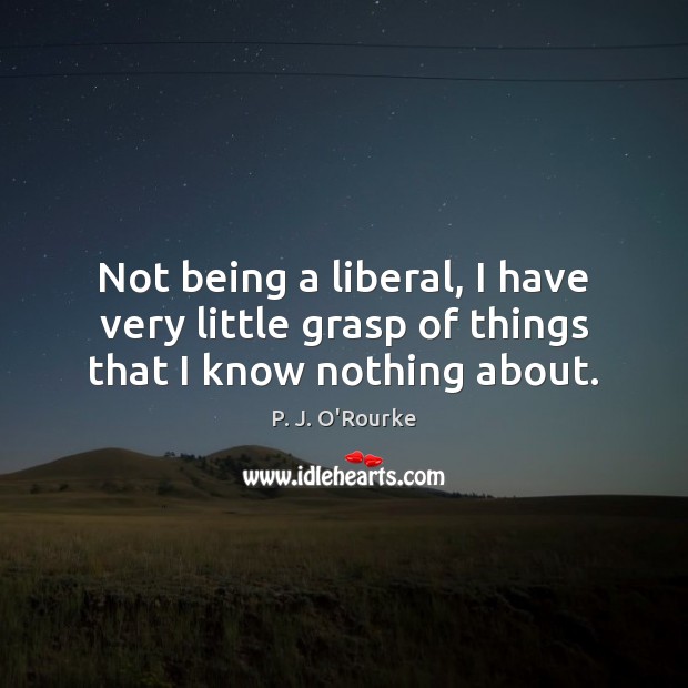 Not being a liberal, I have very little grasp of things that I know nothing about. P. J. O’Rourke Picture Quote