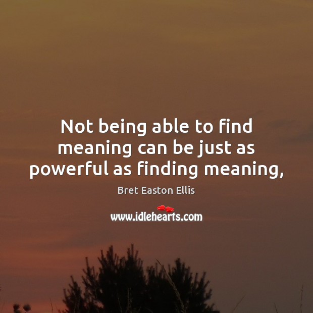 Not being able to find meaning can be just as powerful as finding meaning, Bret Easton Ellis Picture Quote