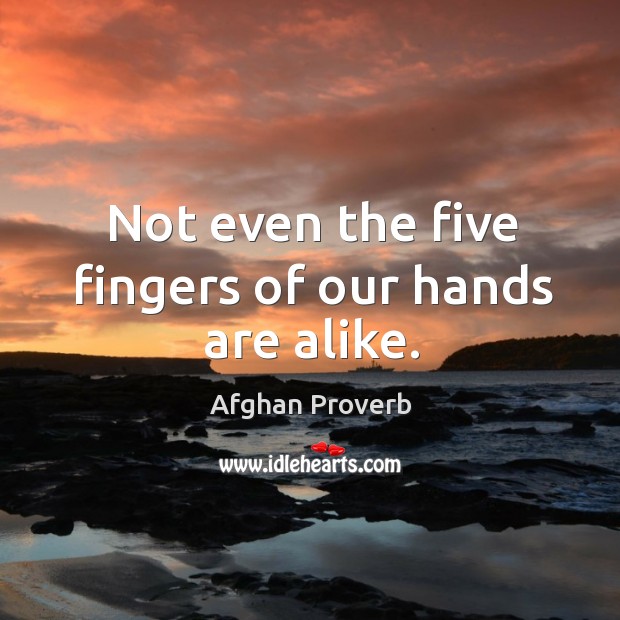 Not even the five fingers of our hands are alike. Afghan Proverbs Image