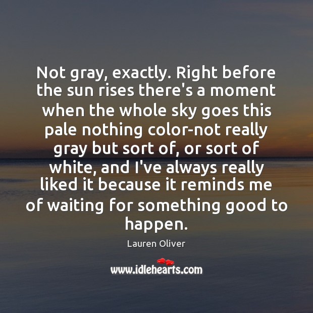 Not gray, exactly. Right before the sun rises there’s a moment when Lauren Oliver Picture Quote