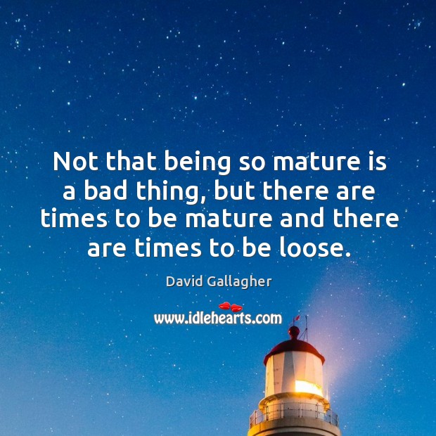 Not that being so mature is a bad thing, but there are times to be mature and there are times to be loose. David Gallagher Picture Quote