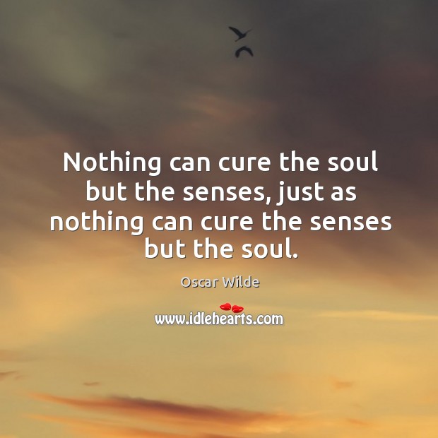 Nothing can cure the soul but the senses, just as nothing can cure the senses but the soul. Oscar Wilde Picture Quote