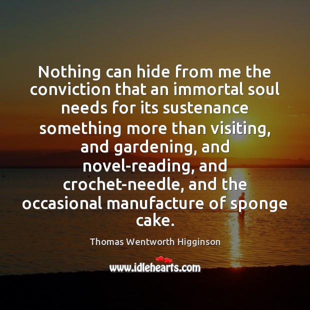 Nothing can hide from me the conviction that an immortal soul needs Thomas Wentworth Higginson Picture Quote