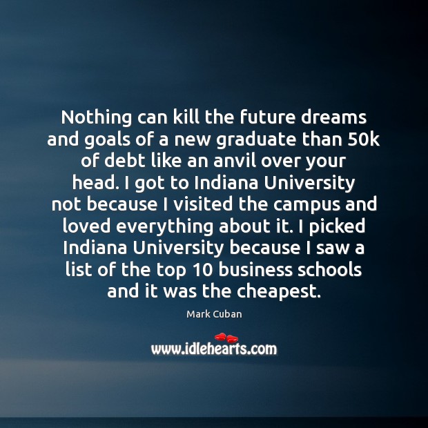 Nothing can kill the future dreams and goals of a new graduate Mark Cuban Picture Quote