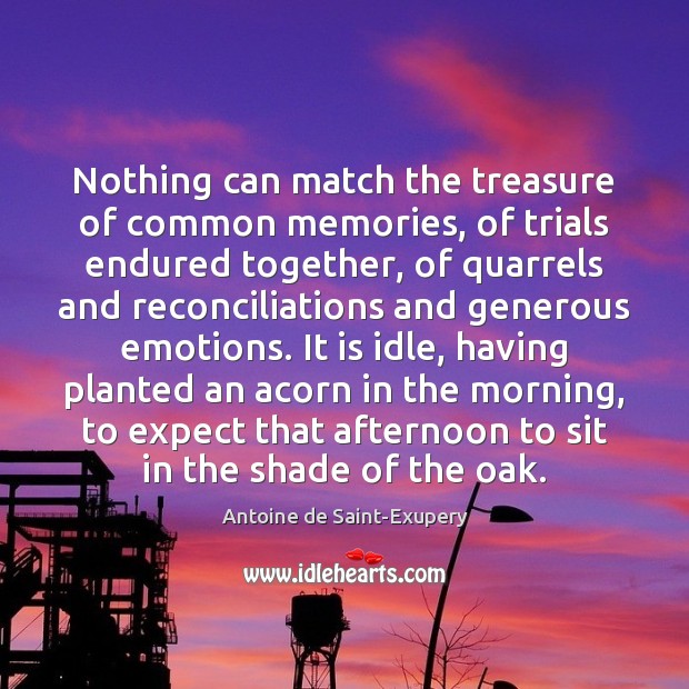 Nothing can match the treasure of common memories, of trials endured together, 