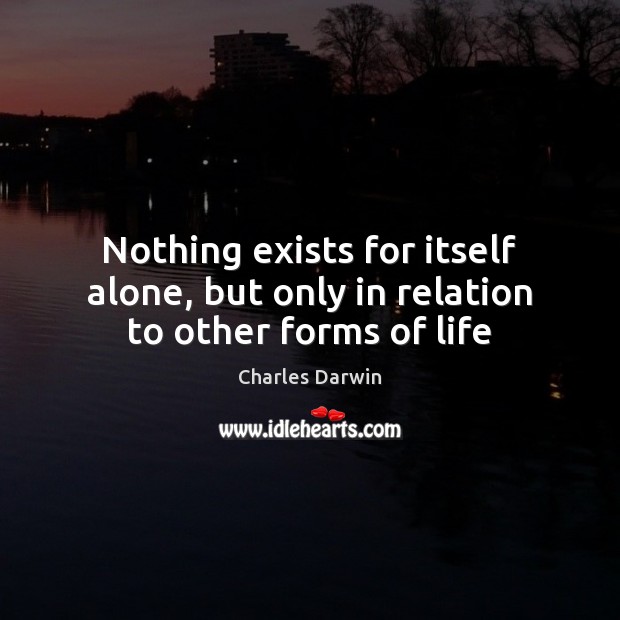 Nothing exists for itself alone, but only in relation to other forms of life Charles Darwin Picture Quote
