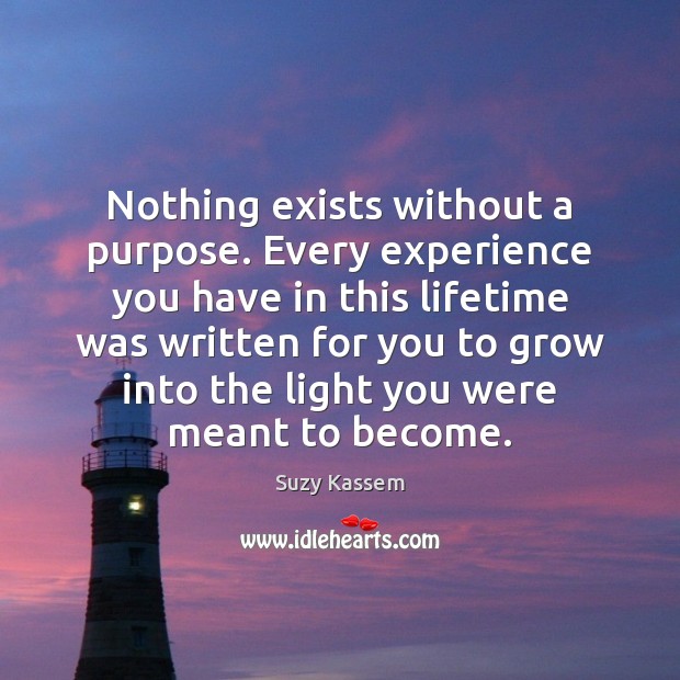 Nothing exists without a purpose. Every experience you have in this lifetime Suzy Kassem Picture Quote