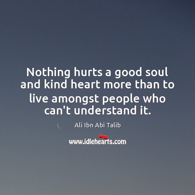 Nothing hurts a good soul and kind heart more than to live Ali Ibn Abi Talib Picture Quote