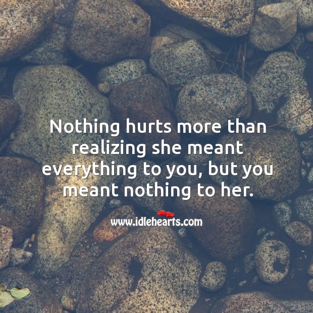 Nothing hurts more than realizing she meant everything to you, but you meant nothing to her. Image