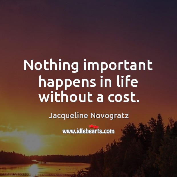 Nothing important happens in life without a cost. Jacqueline Novogratz Picture Quote