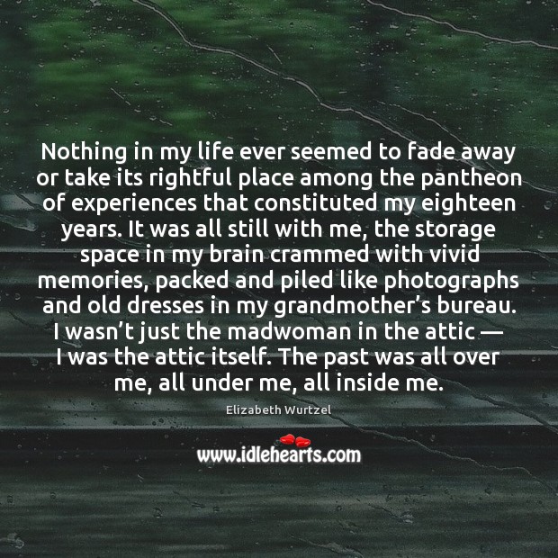 Nothing in my life ever seemed to fade away or take its Elizabeth Wurtzel Picture Quote