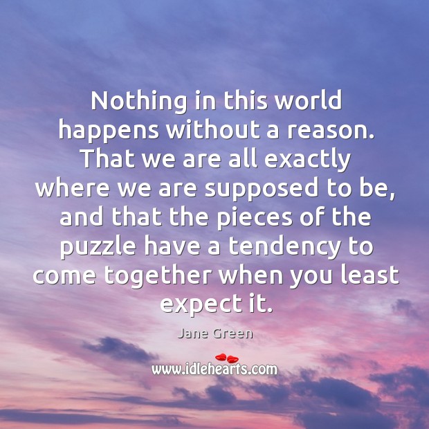Nothing in this world happens without a reason. That we are all Jane Green Picture Quote