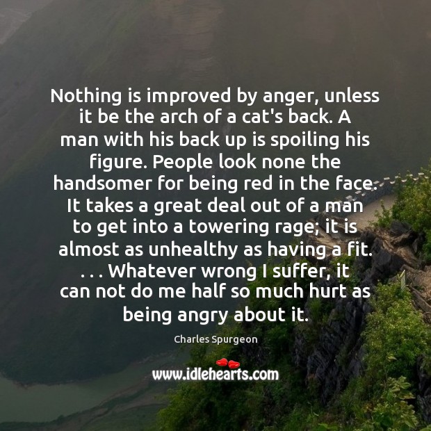 Nothing is improved by anger, unless it be the arch of a Charles Spurgeon Picture Quote