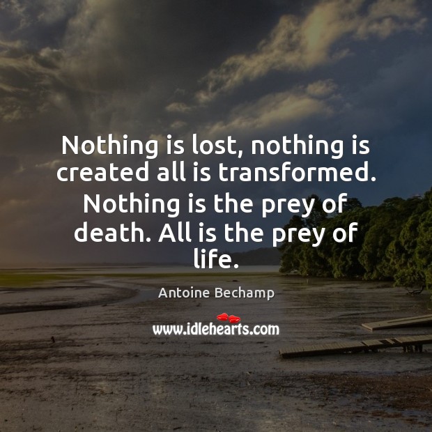 Nothing is lost, nothing is created all is transformed. Nothing is the Antoine Bechamp Picture Quote
