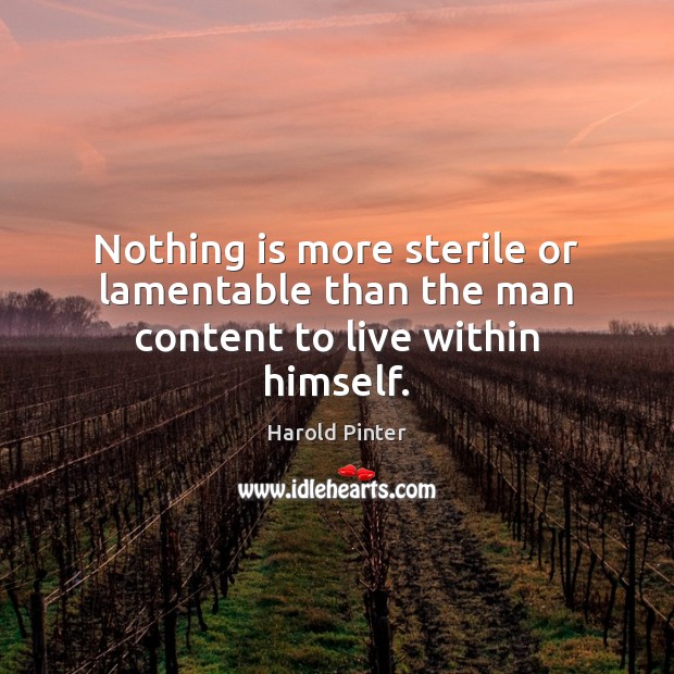 Nothing is more sterile or lamentable than the man content to live within himself. Harold Pinter Picture Quote