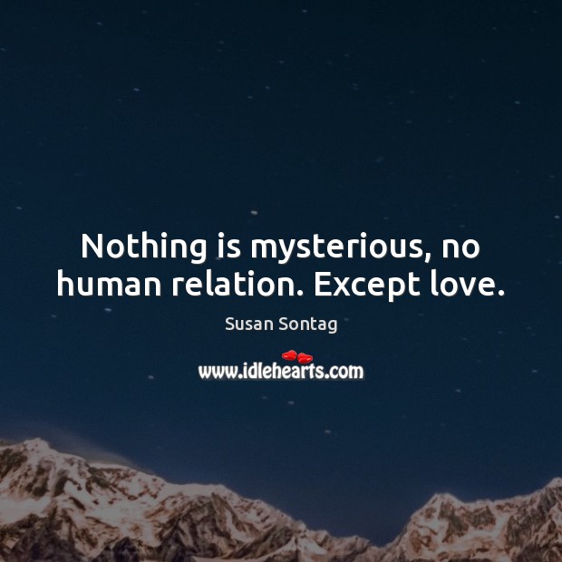 Nothing is mysterious, no human relation. Except love. Susan Sontag Picture Quote