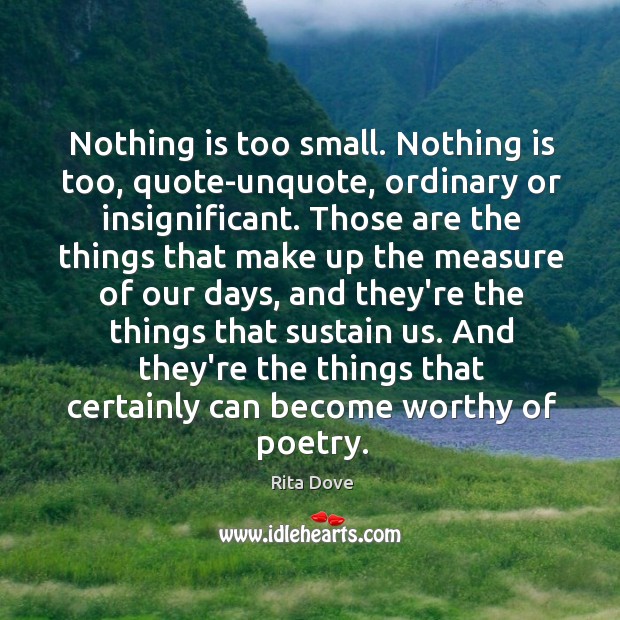 Nothing is too small. Nothing is too, quote-unquote, ordinary or insignificant. Those Rita Dove Picture Quote