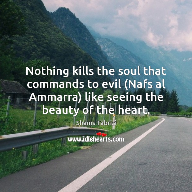 Nothing kills the soul that commands to evil (Nafs al Ammarra) like Shams Tabrizi Picture Quote