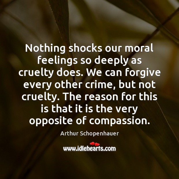 Nothing shocks our moral feelings so deeply as cruelty does. We can Arthur Schopenhauer Picture Quote