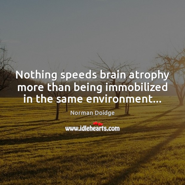 Nothing speeds brain atrophy more than being immobilized in the same environment… Norman Doidge Picture Quote