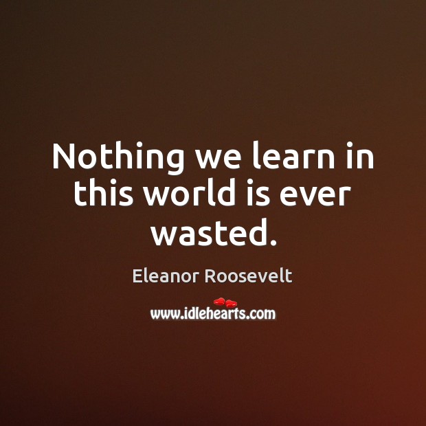Nothing we learn in this world is ever wasted. Eleanor Roosevelt Picture Quote