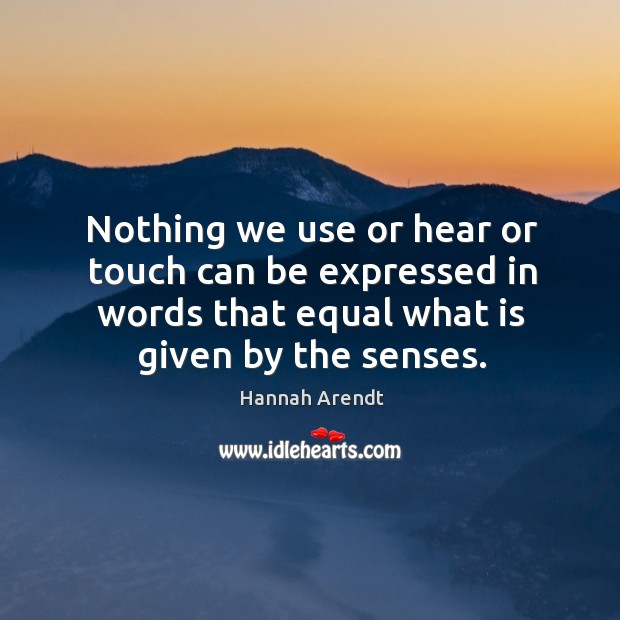 Nothing we use or hear or touch can be expressed in words that equal what is given by the senses. Image