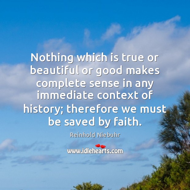 Nothing which is true or beautiful or good makes complete sense in Reinhold Niebuhr Picture Quote