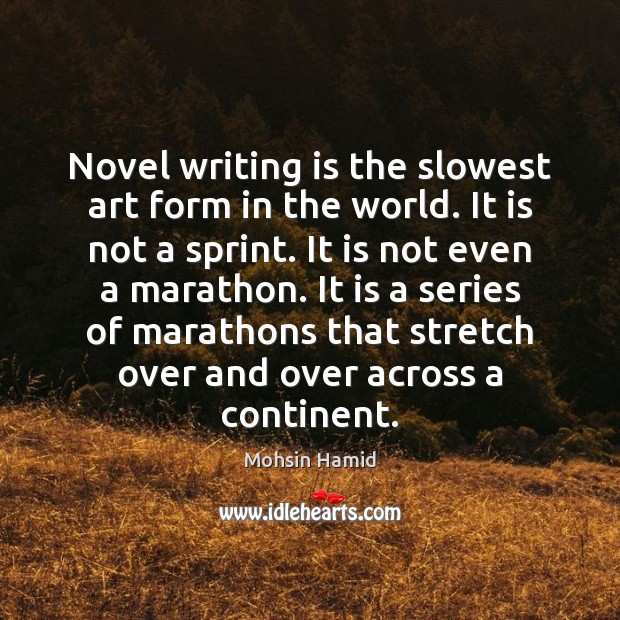 Novel writing is the slowest art form in the world. It is Mohsin Hamid Picture Quote