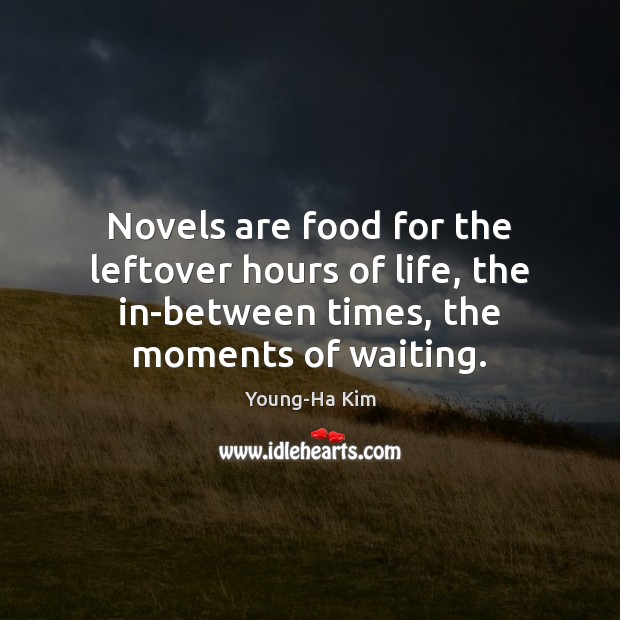Novels are food for the leftover hours of life, the in-between times, Young-Ha Kim Picture Quote