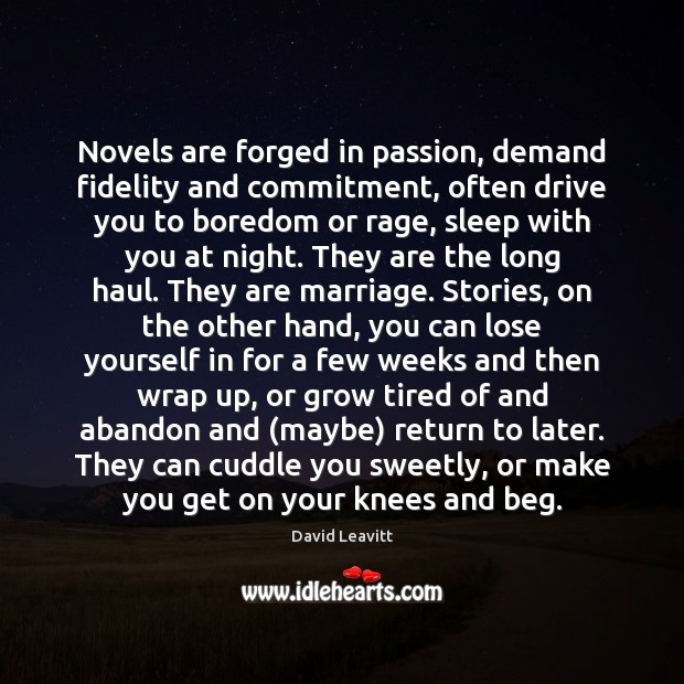Novels are forged in passion, demand fidelity and commitment, often drive you David Leavitt Picture Quote