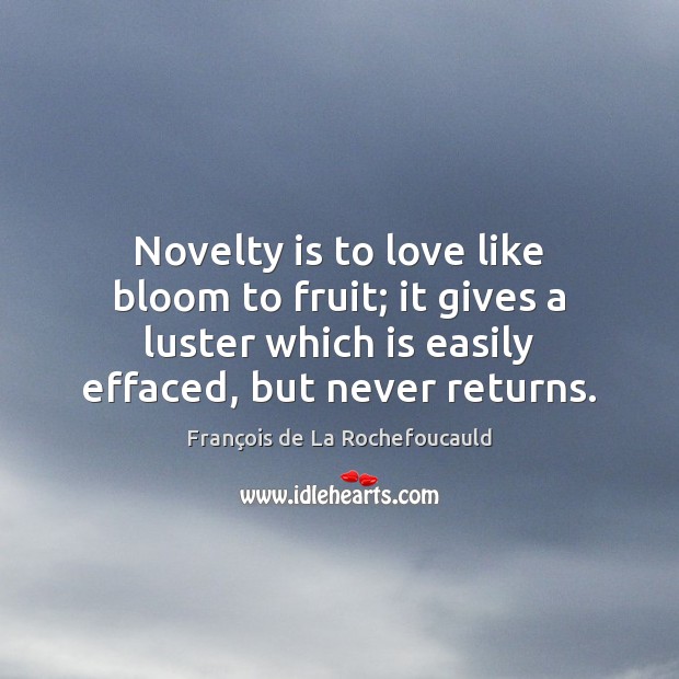 Novelty is to love like bloom to fruit; it gives a luster François de La Rochefoucauld Picture Quote